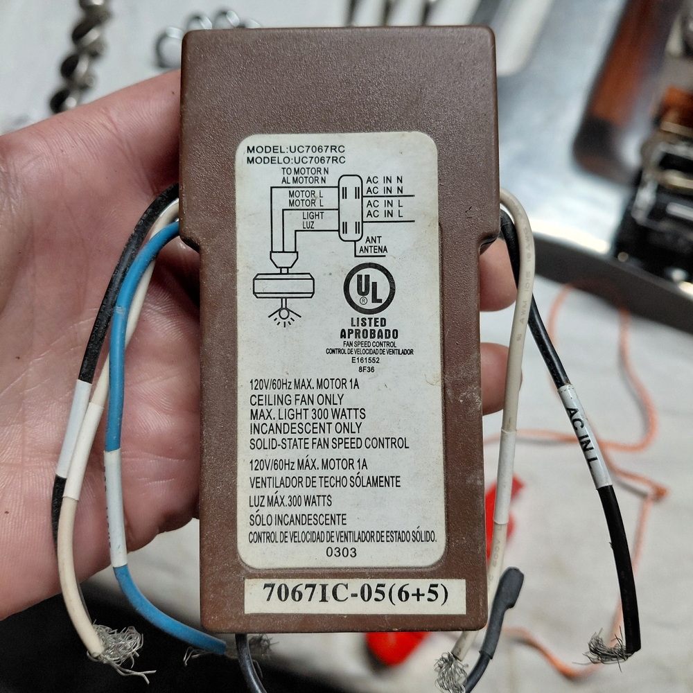 Hampton Bay UC7067RC ceiling fan receiver replacement part.